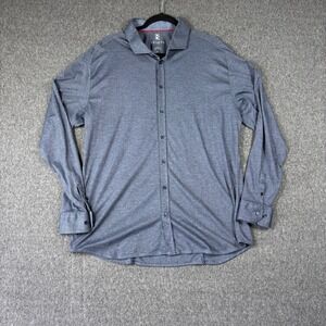 DeSoto Mens 3XL Blue Jersey Knit Long Sleeve Button Down Shirt 100% Cotton